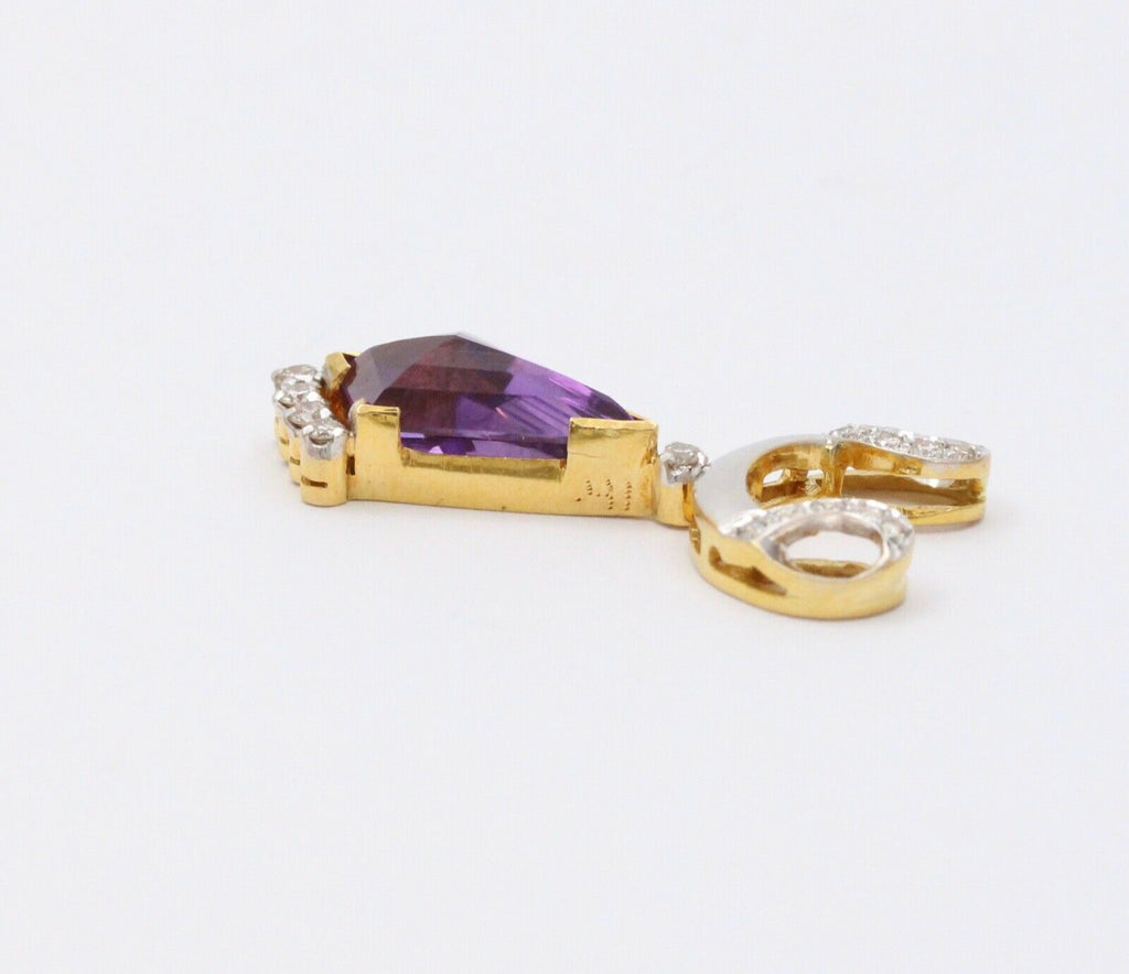 Vintage Geometric Amethyst Diamonds 18K Yellow Gold Platinum Pendant