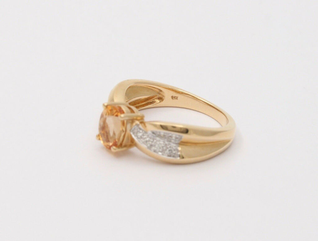 Vintage Ribbon Style Citrine Diamonds 14K Yellow Gold Ring