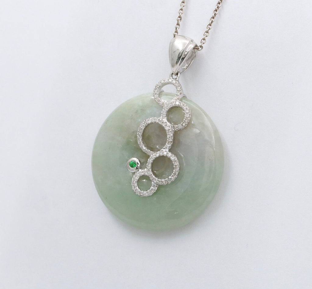 Vintage 18K White Gold Reincarnation Jade Pendant, Necklace.