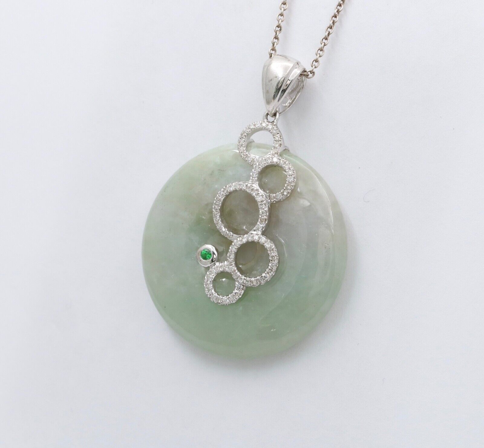 Vintage 18K White Gold Reincarnation Jade Pendant, Necklace.