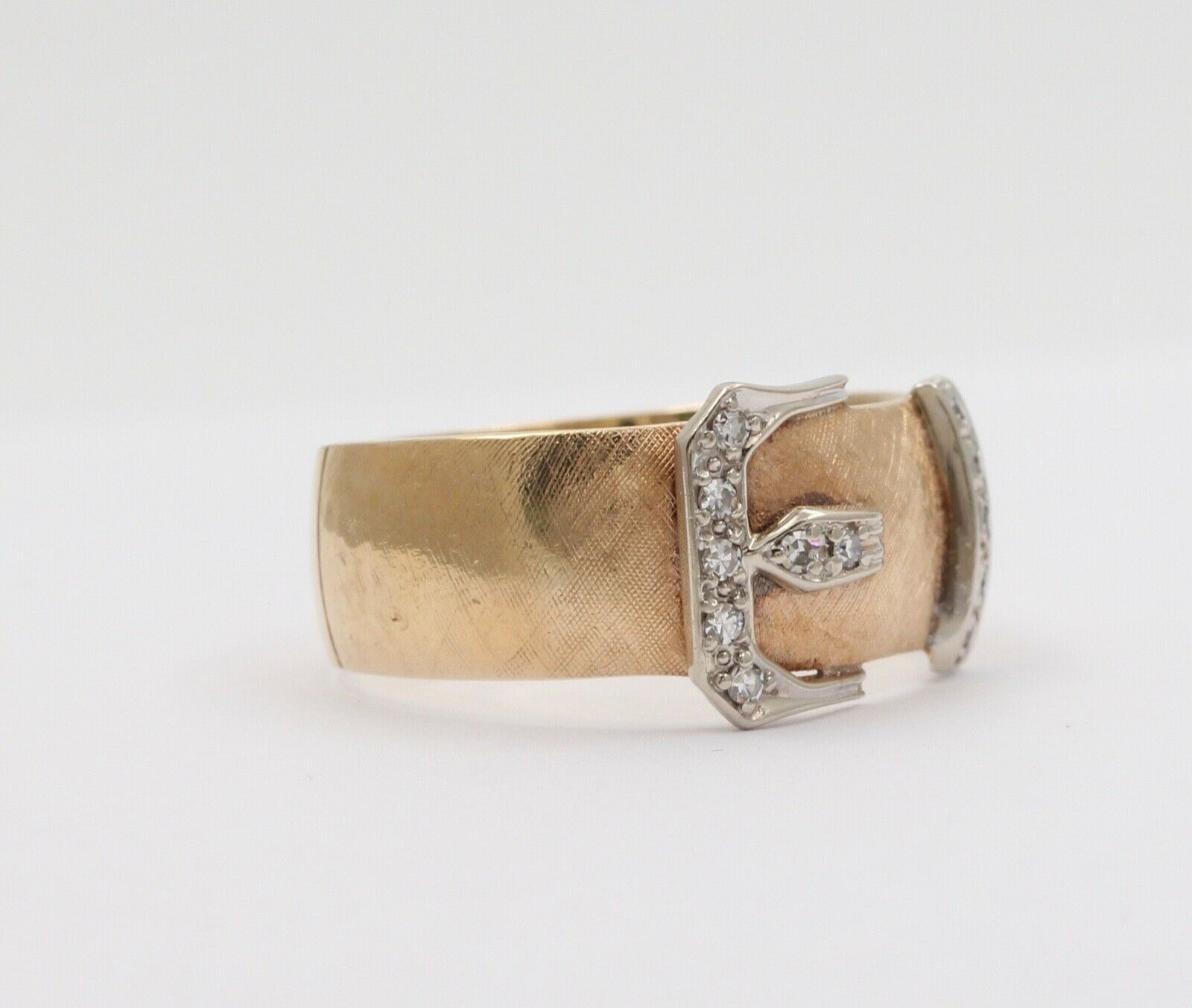 Vintage Buckle Unisex 14K Yellow White Gold Diamonds Band Ring