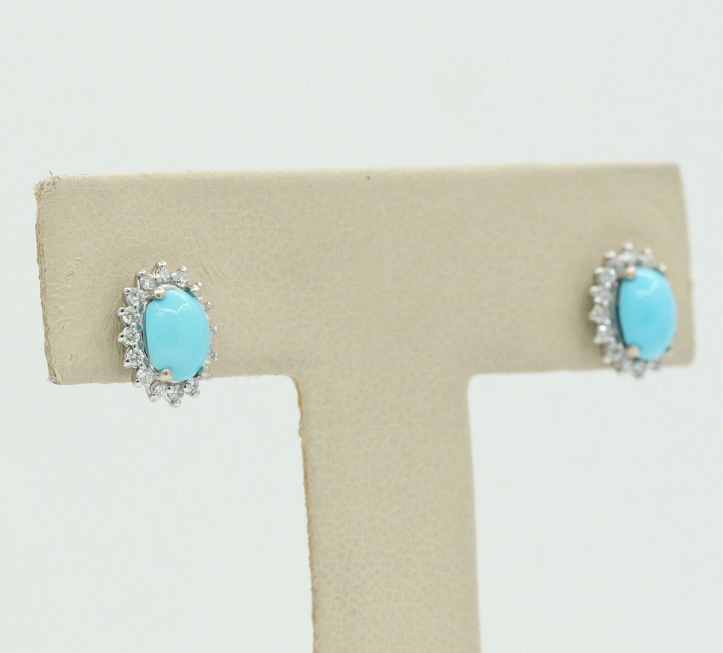 Ladies 14K White Gold Turquoise Diamonds Earrings