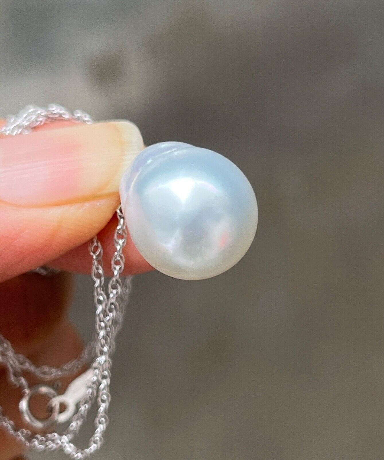 Vintage 14K White Gold Baroque Pearl Pendant, Necklace