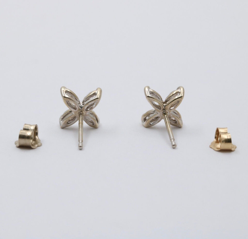 Vintage 10K Gold Diamond X Flower Studs Earrings