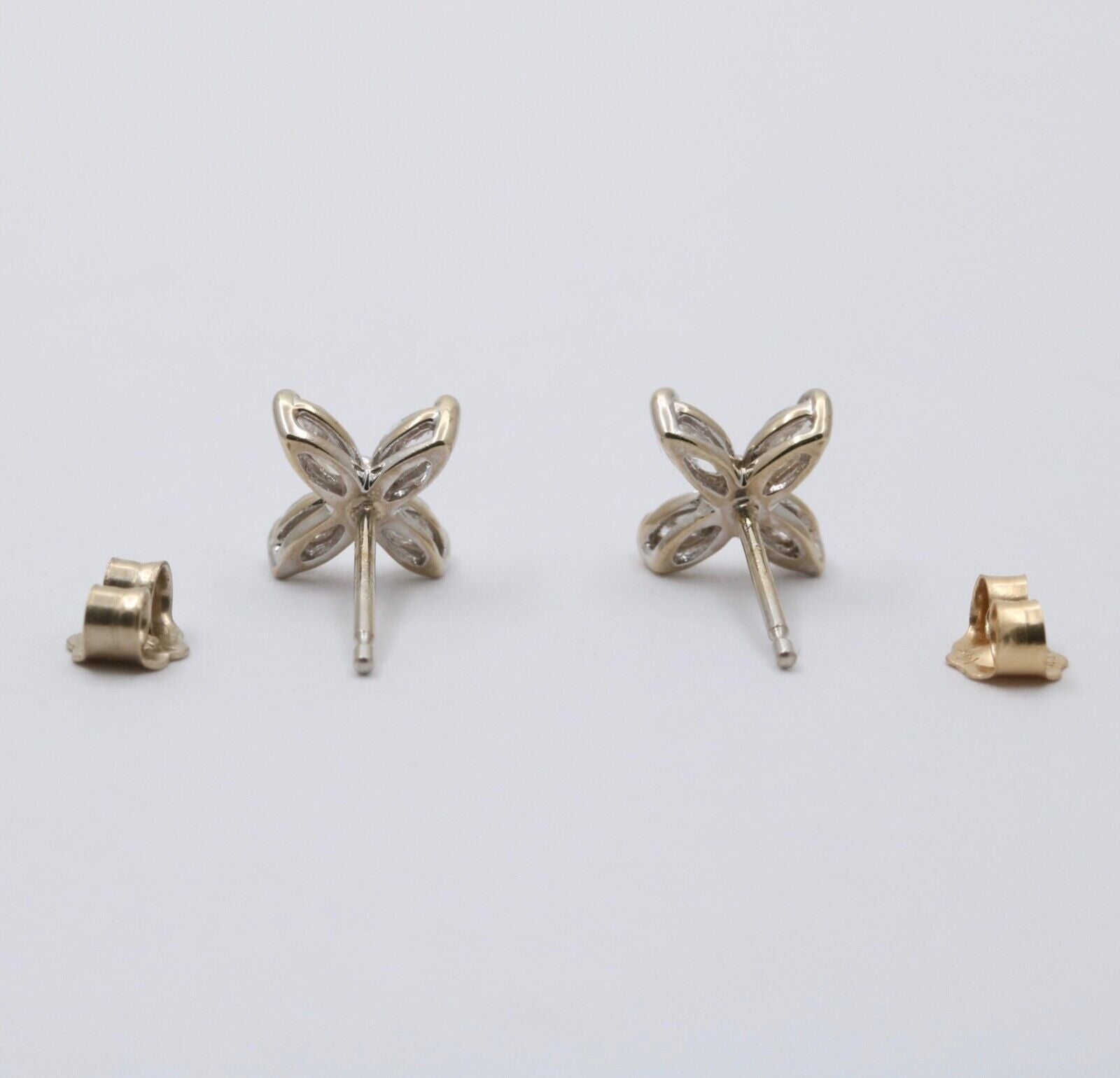 Vintage 10K Gold Diamond X Flower Studs Earrings