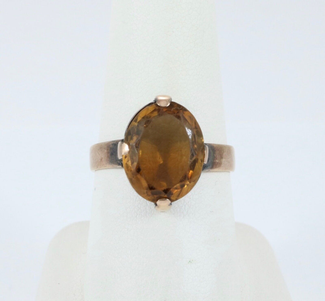 Antique England 9K Gold Gold Citrine Ring. Solitaire Ring.