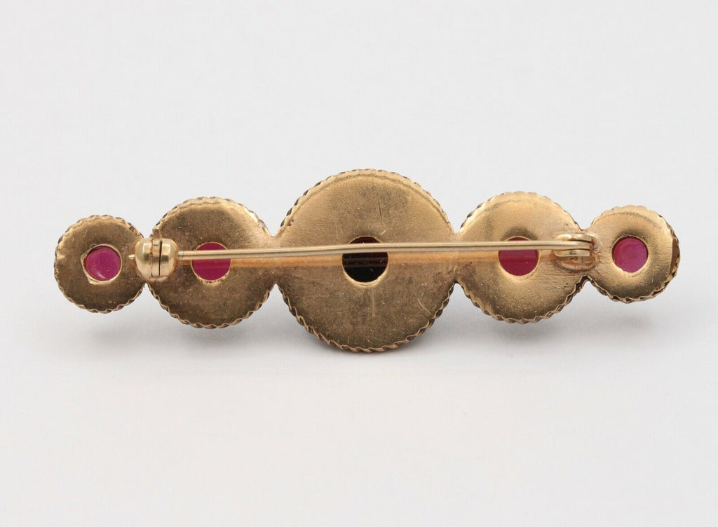 Victorian Cabochon Garnets 14K Yellow Gold Brooch Pin