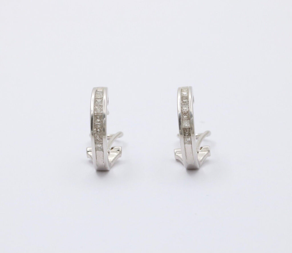 Vintage Huggie Table Cut Diamonds 14K White Gold Earrings