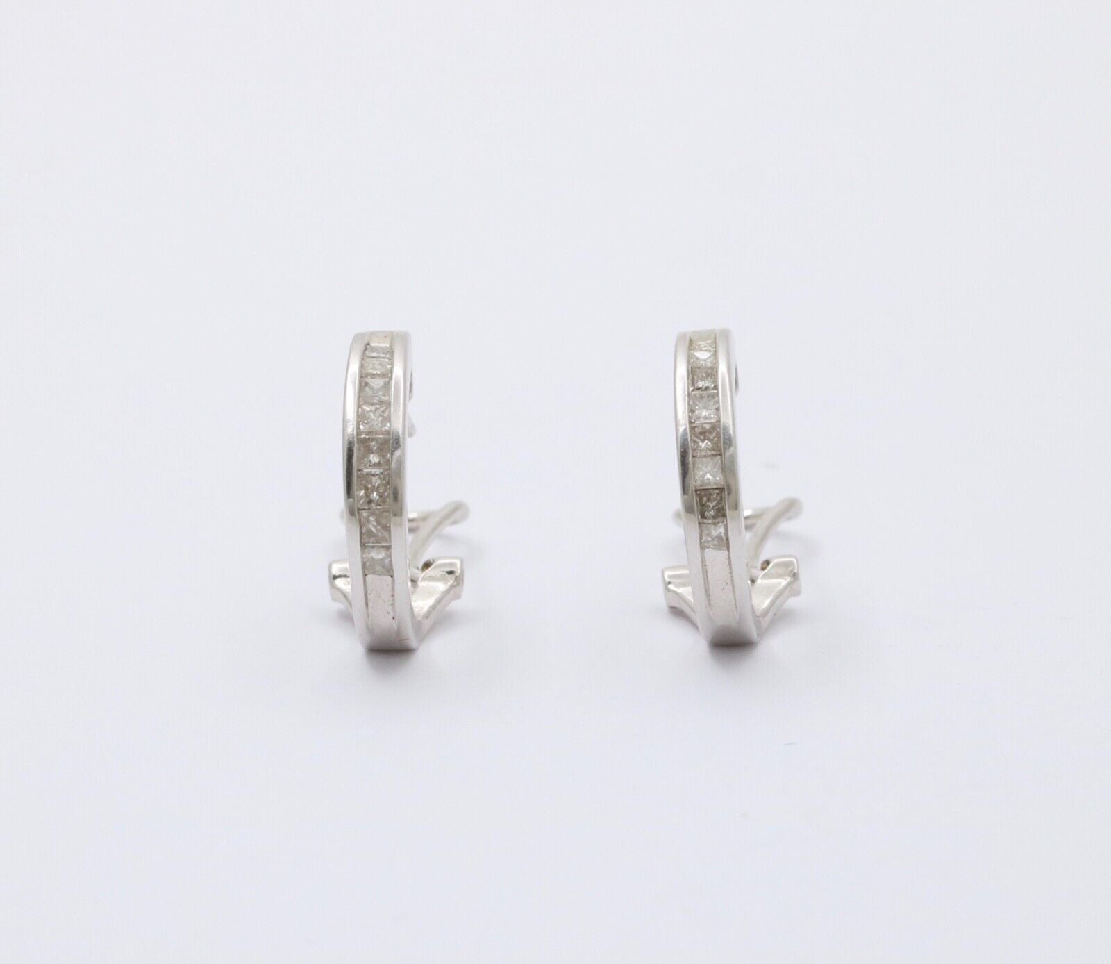 Vintage Huggie Table Cut Diamonds 14K White Gold Earrings