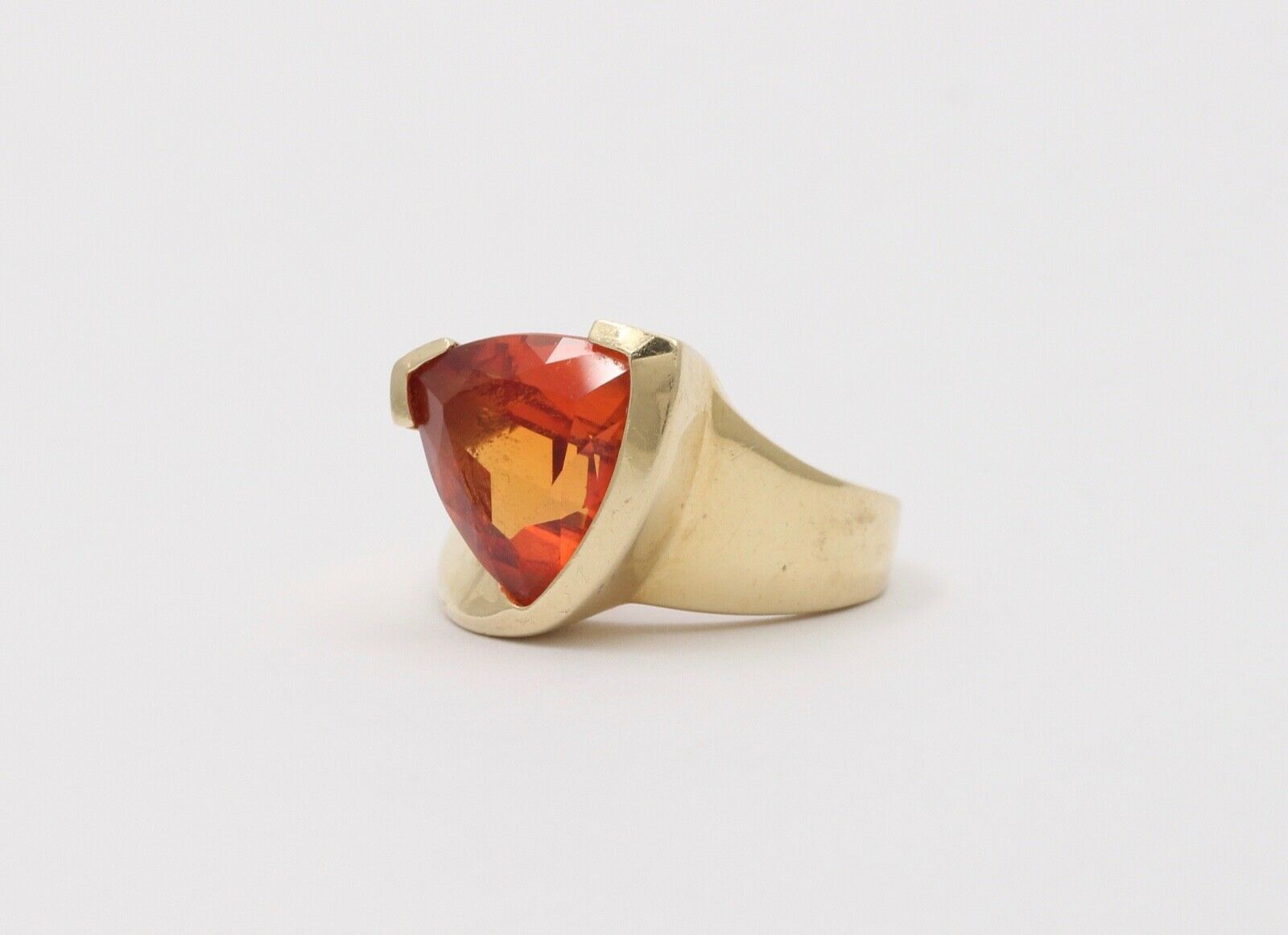 Vintage Trillion Cut Spessartine Garnet 14K Yellow Gold Ring