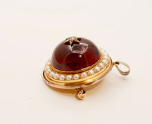 Load image into Gallery viewer, Victorian Huge Garnet Diamonds Pearls 18K Yellow Rose Gold Pendant Brooch Pin
