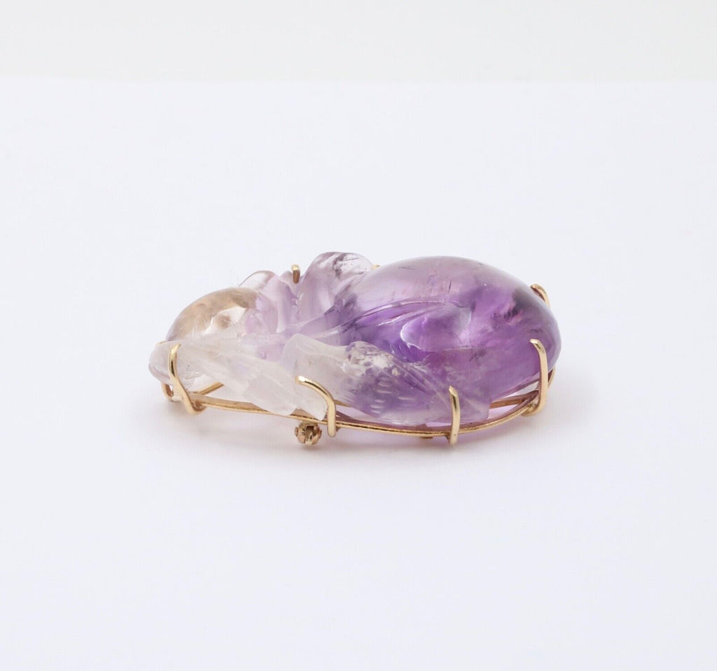 Victorian Blended Color Hand Carved Amethyst Brooch Pin