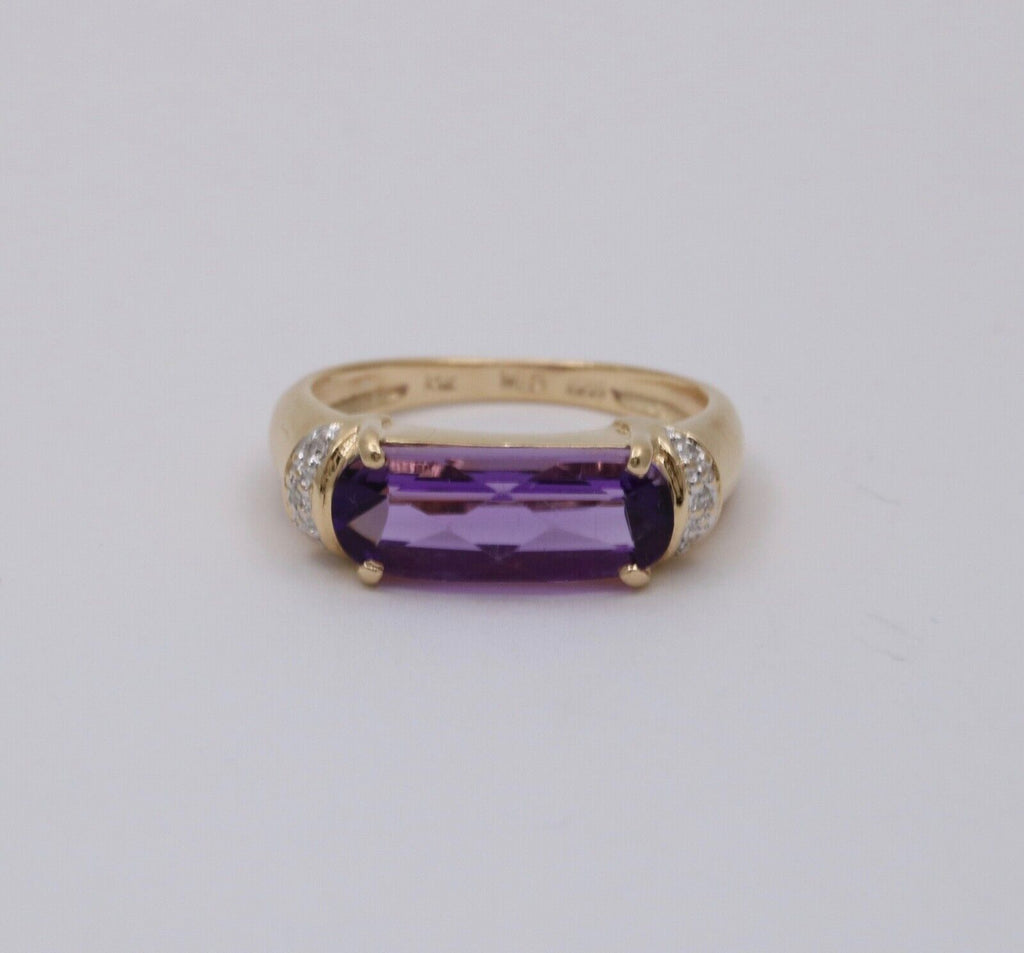 Vintage Amethyst Diamonds 14K Yellow White Gold Ring