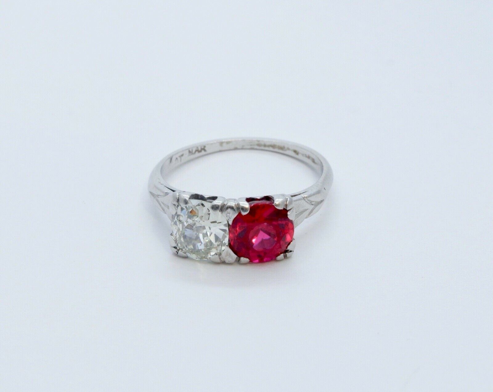 Art Deco Ladies Large Diamond Ruby Platinum Ring