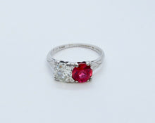 Load image into Gallery viewer, Vintage Ladies Large Diamond Ruby Platinum Ring
