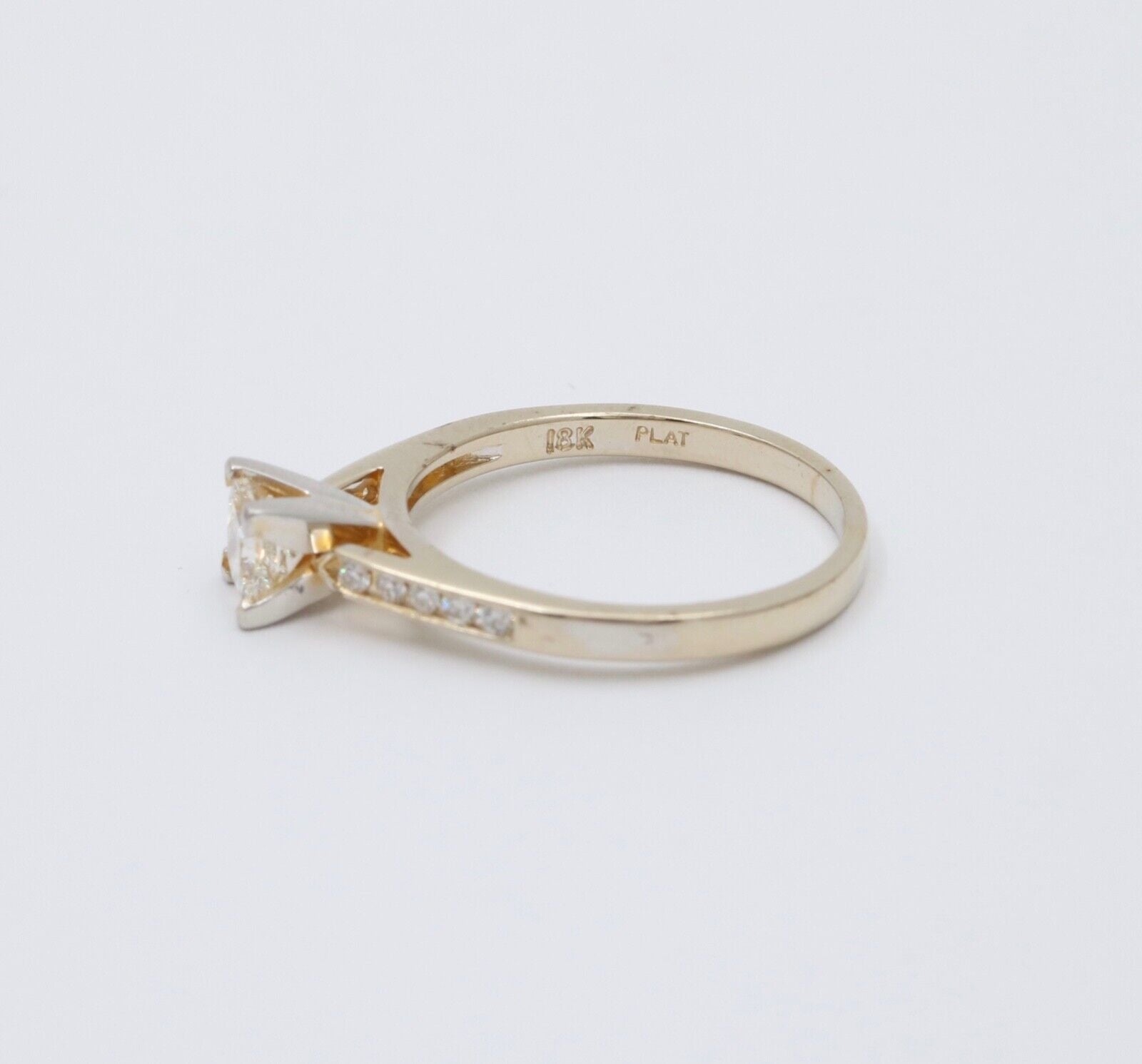 Vintage 18K Gold Princess Cut Diamond 18K WG Platinum Engagement Ring Band