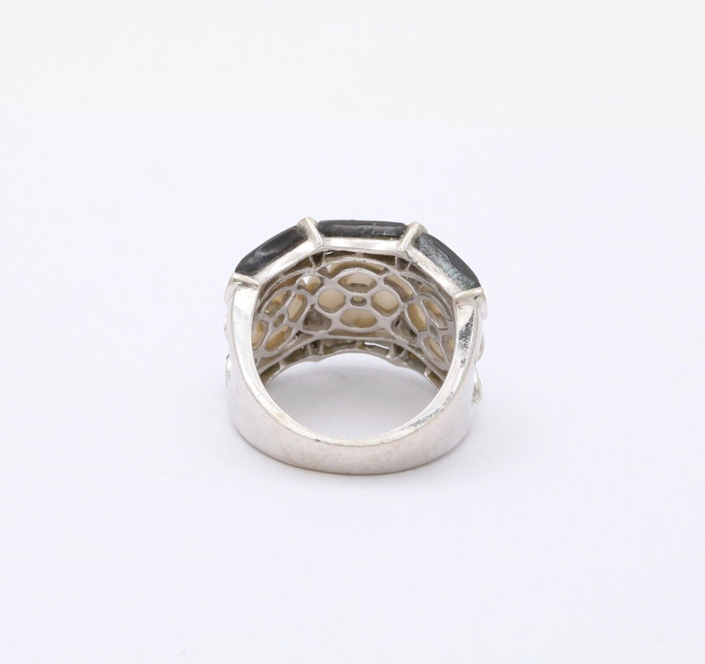 Vintage C&S Flower Moonstones Diamonds 14K White Gold Ring