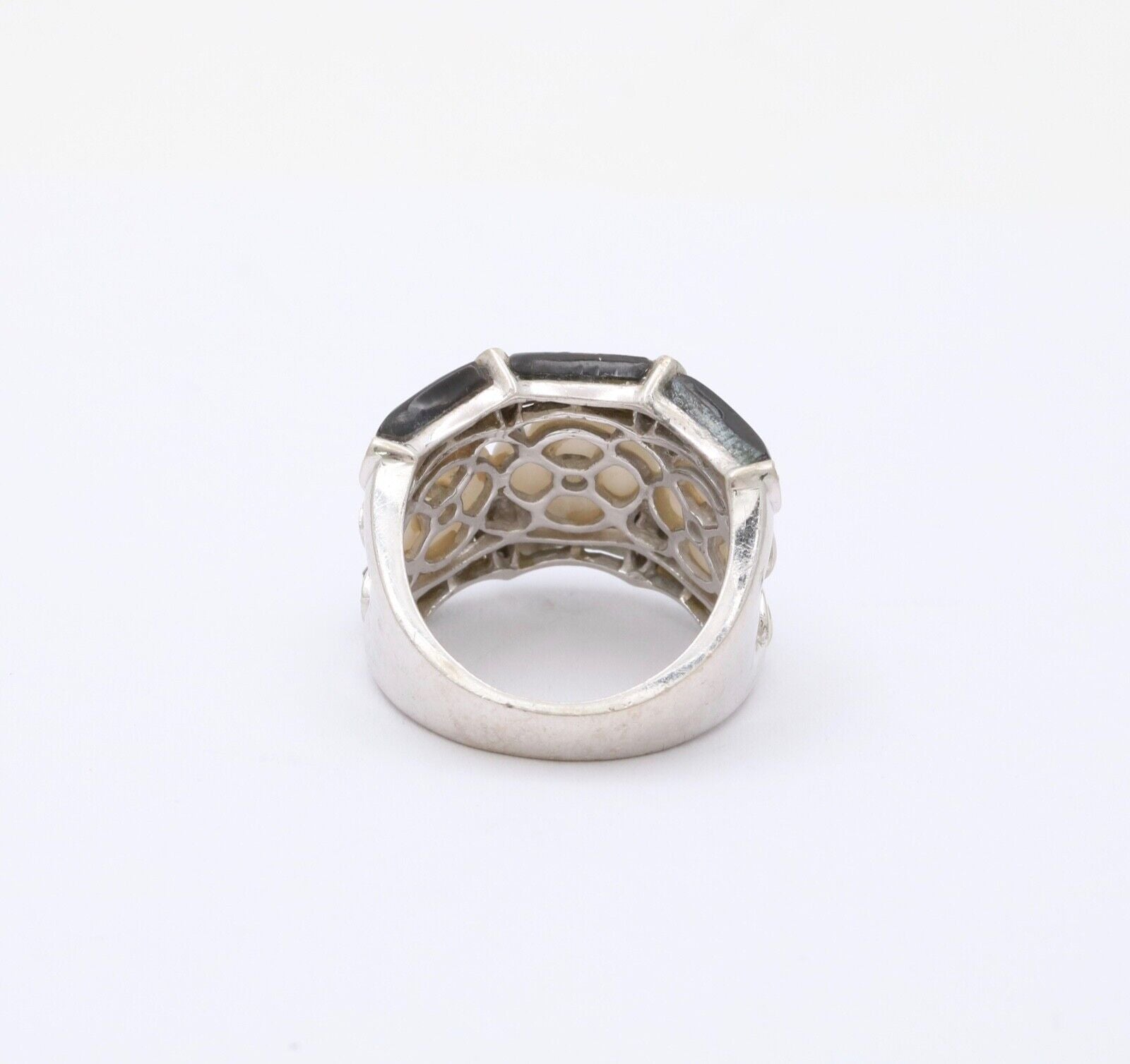 Vintage C&S Flower Moonstones Diamonds 14K White Gold Ring