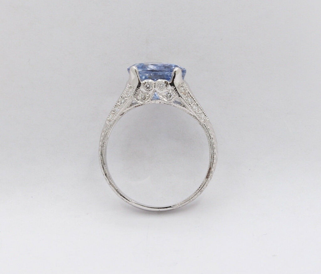 Uniquely Shaped Blue Sapphire and Diamonds 18K White Gold Ring