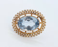 Victorian Edwardian Oval Aquamarine 14K Yellow Gold Brooch Pin