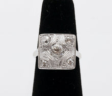 Load image into Gallery viewer, Art Deco Geometric Rope Filagree Diamonds 14K White Gold Ring
