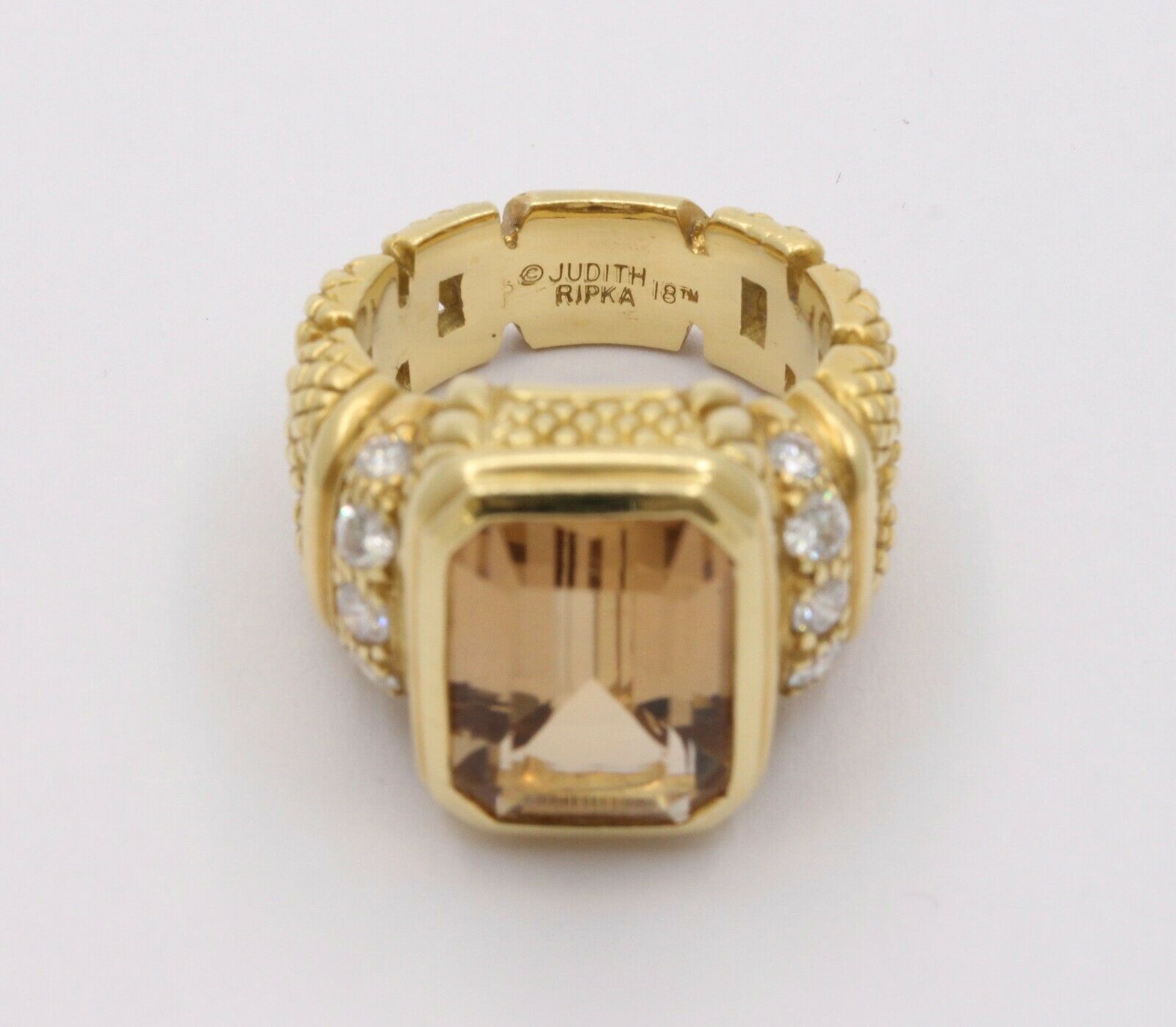 Vintage 18K Yellow Gold Judith Ripka Citrine Diamond Ring