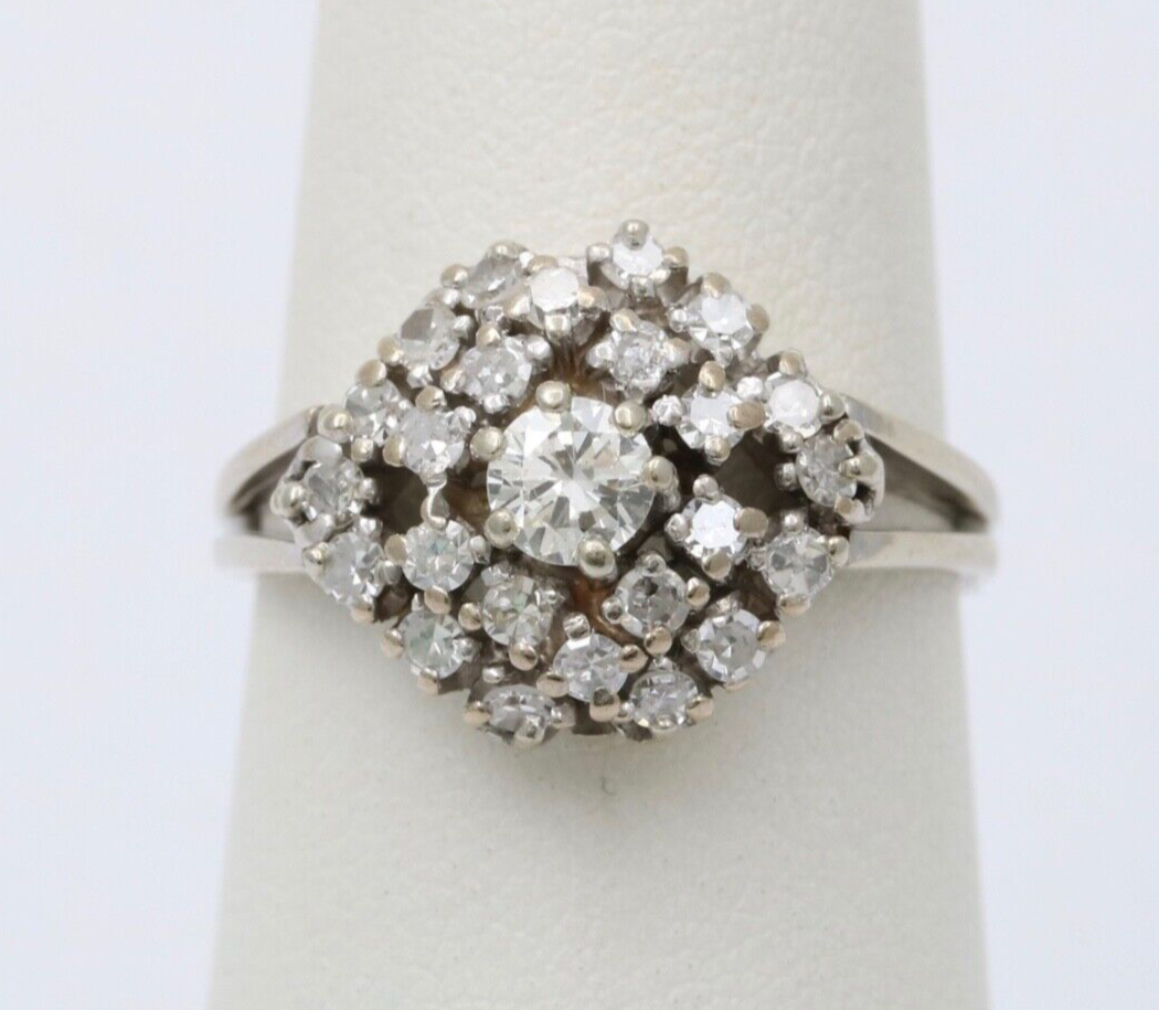 Vintage 14K White Gold Diamond Cluster Ring