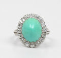 Vintage Turquoise and Diamonds 18K White Gold Ladies Ring