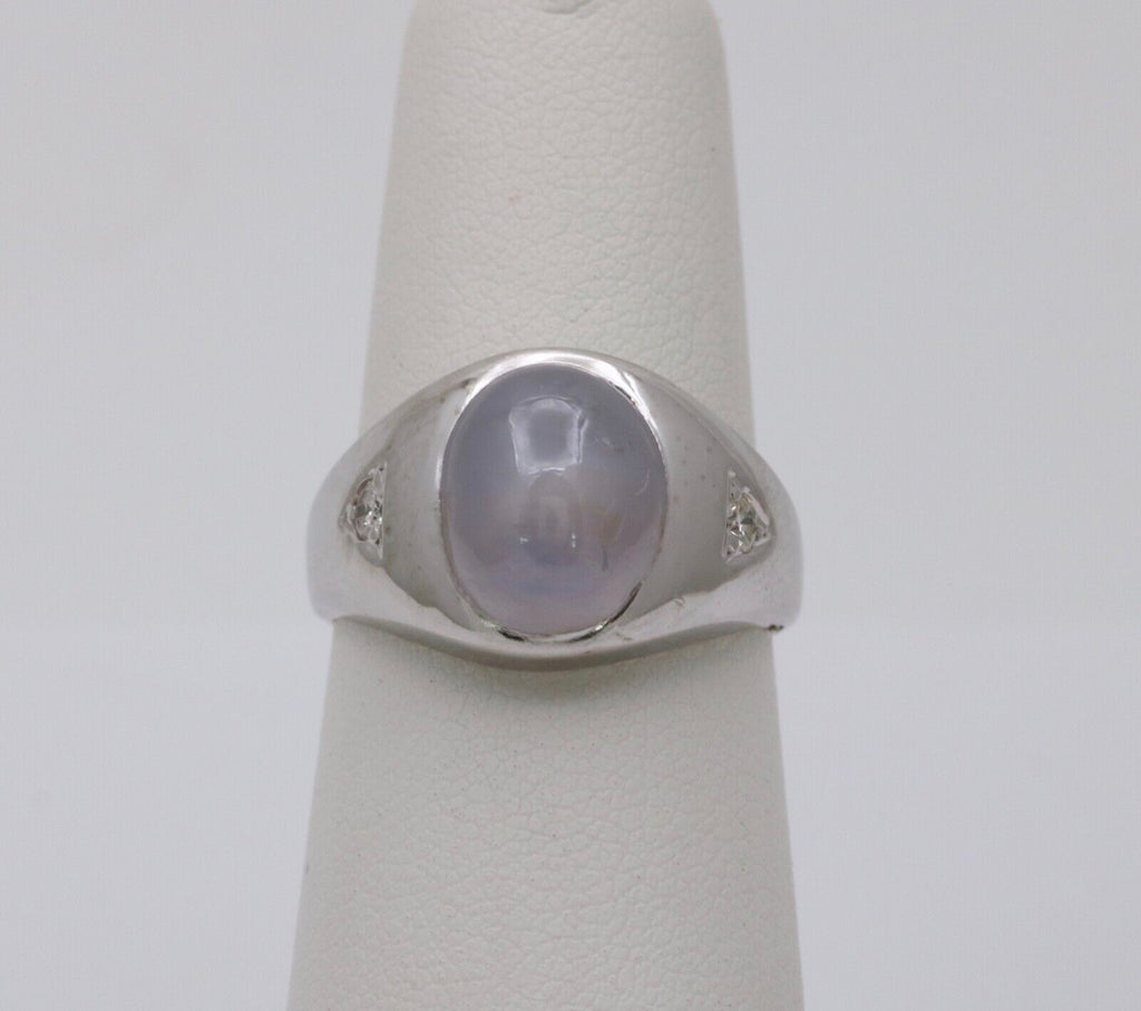 Vintage Star Sapphire Diamonds 14K White Gold Ring
