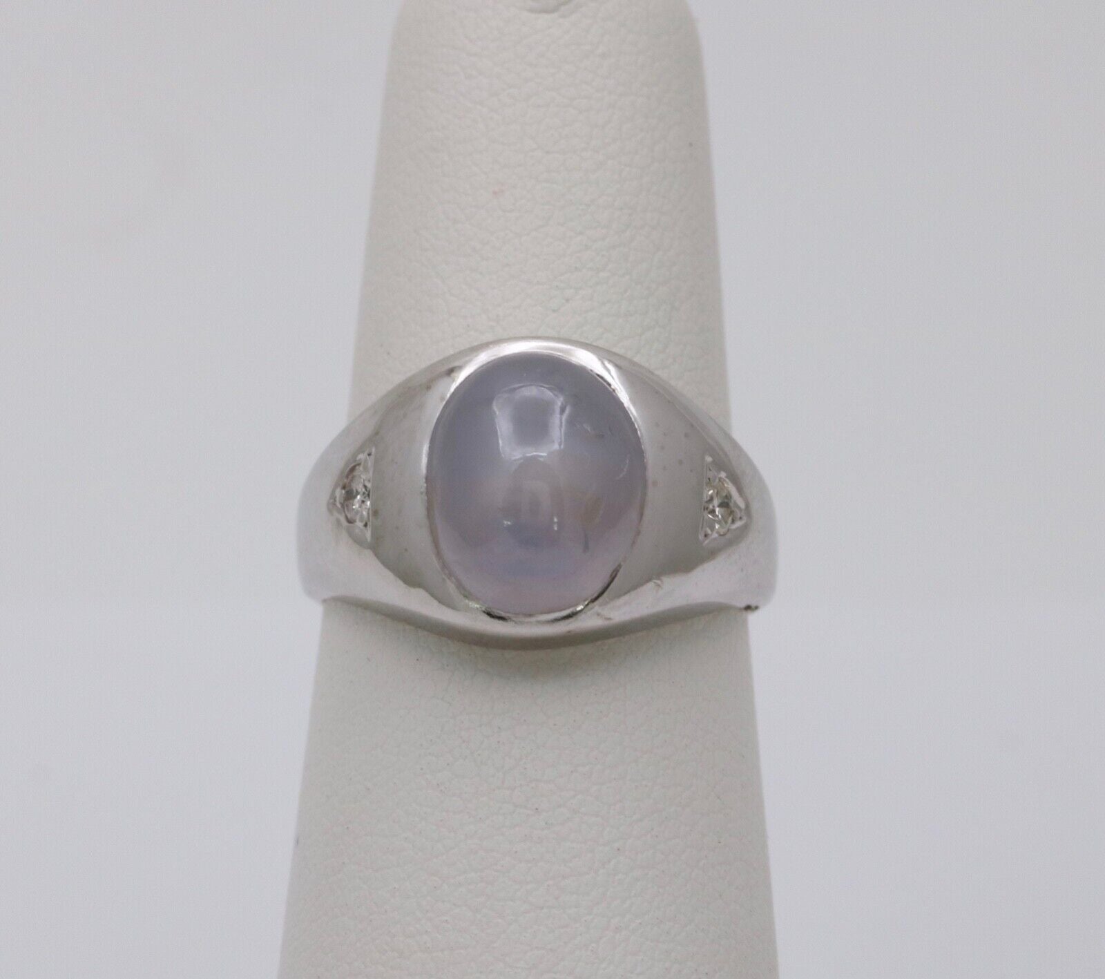 Vintage Star Sapphire Diamonds 14K White Gold Ring
