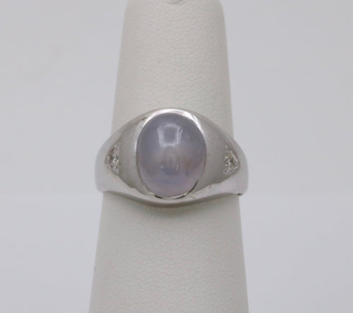 Vintage Star Sapphire Diamonds 14K White Gold Ring