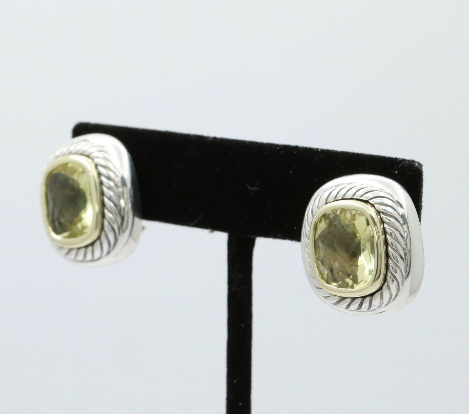 Vintage David Yurman Albion Citrine Sterling Silver 14K Yellow Gold Earrings