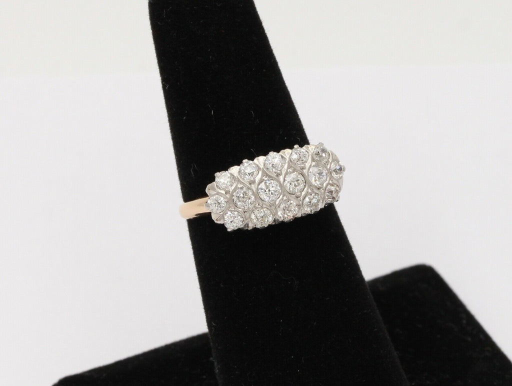 Vintage Cluster Diamonds 14K Yellow White Gold Coctail Ring