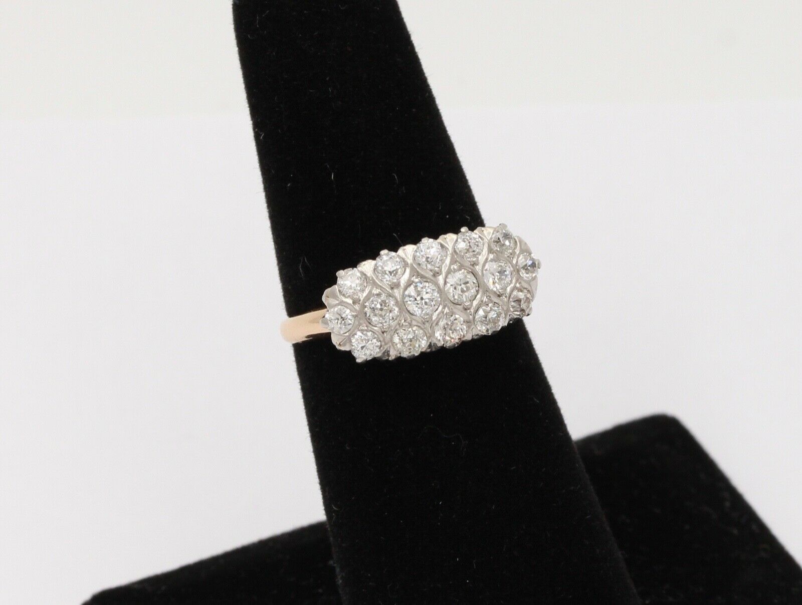 Vintage Cluster Diamonds 14K Yellow White Gold Coctail Ring