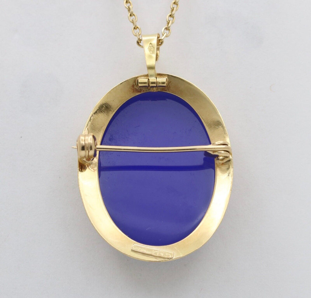 Vintage Italian Cameo 18K Yellow Gold Brooch Pendant