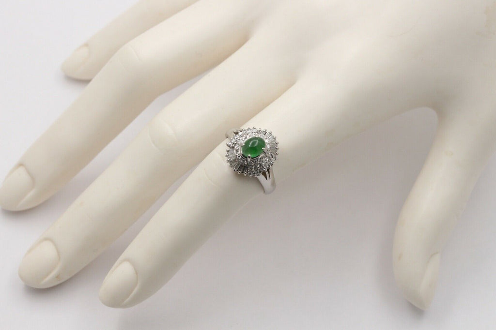 Vintage Jade Baguette Diamonds Cluster Platinum Ring