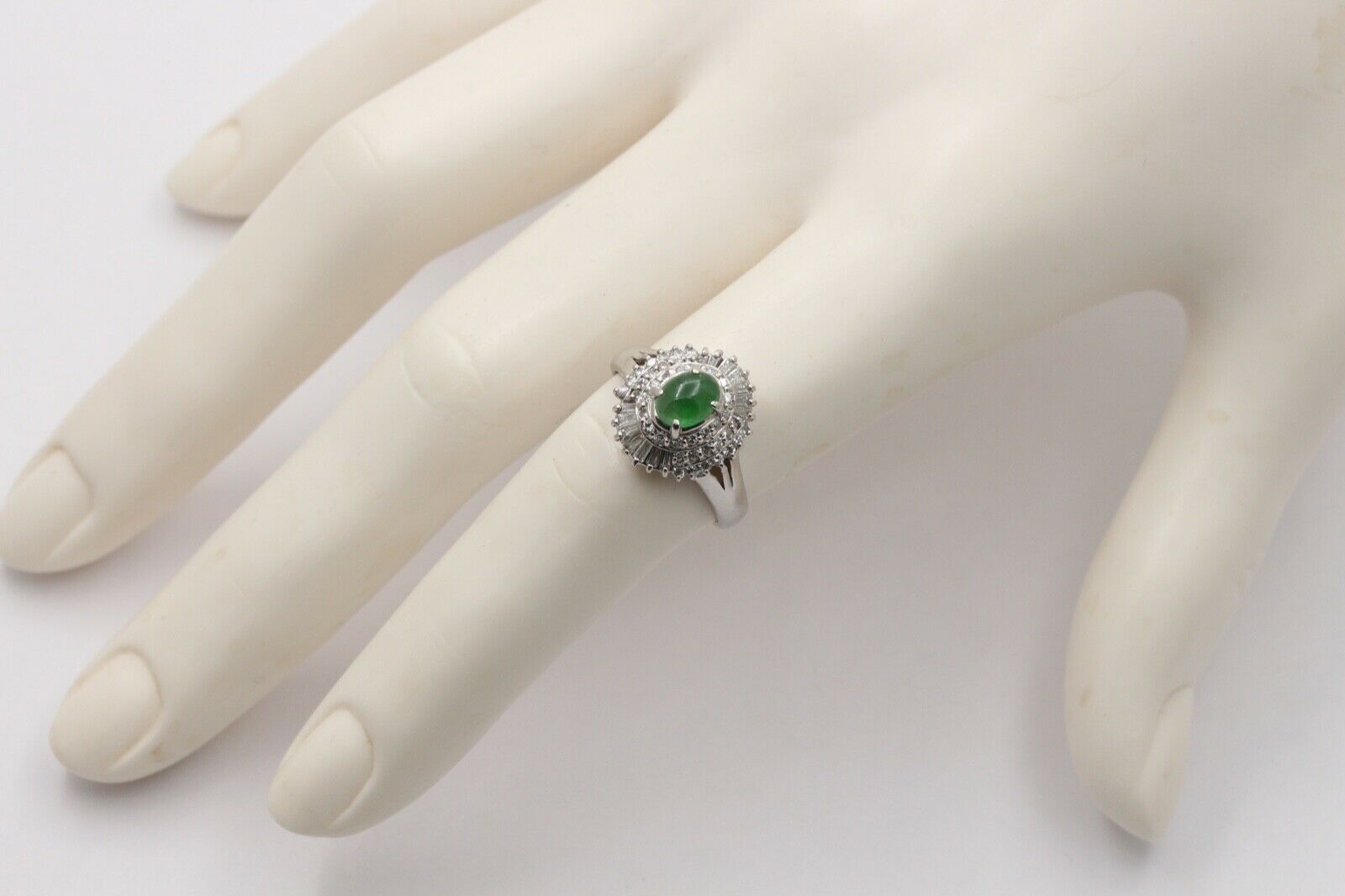 Vintage Jade Baguette Diamonds Cluster Platinum Ring