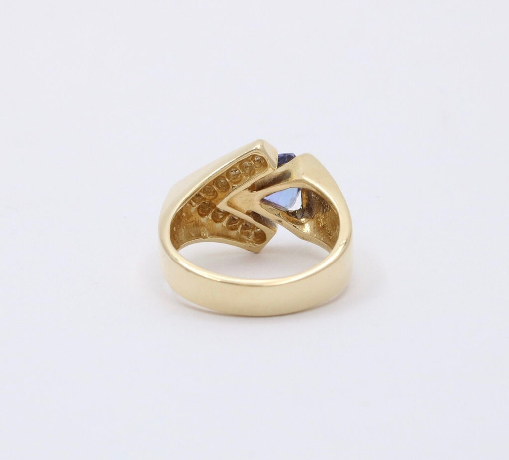 Vintage 14K Gold Geometric Tanzanite And Diamond Ring Band