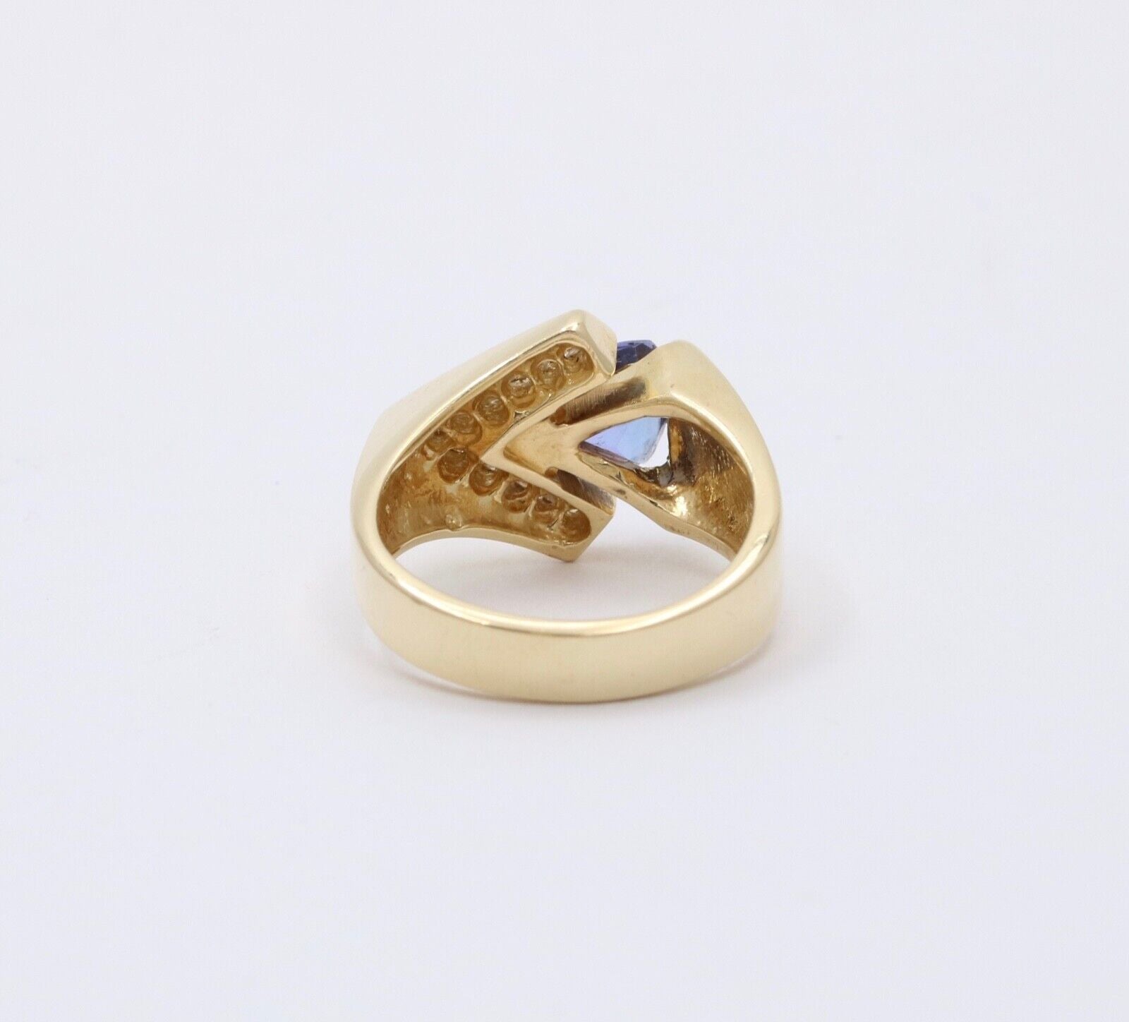 Vintage 14K Gold Geometric Tanzanite And Diamond Ring Band