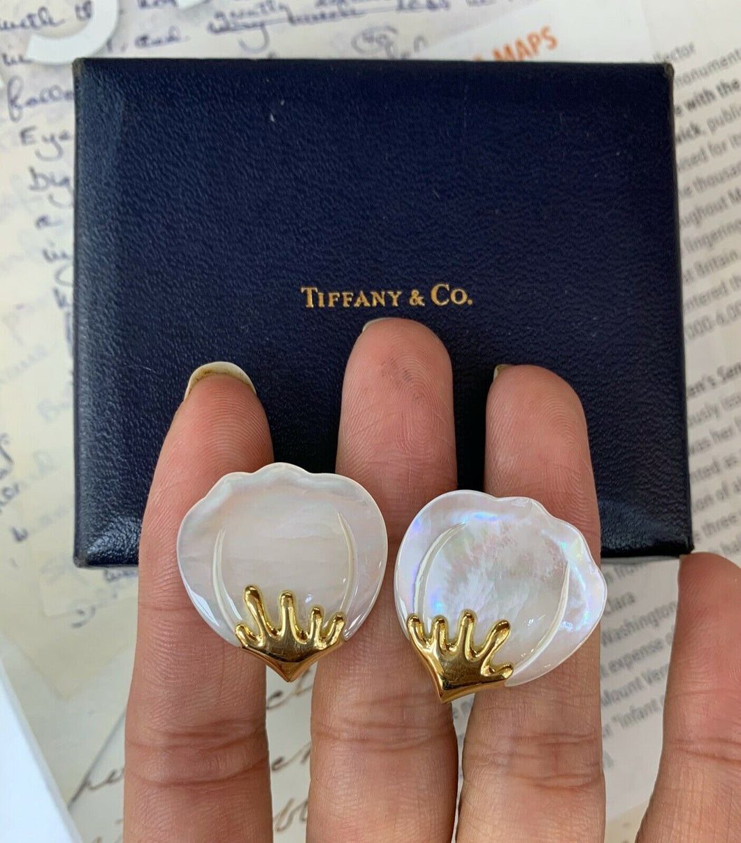 Tiffany and Co. Angela Cummings 18K YG Mother of Pearl Flower Earrings