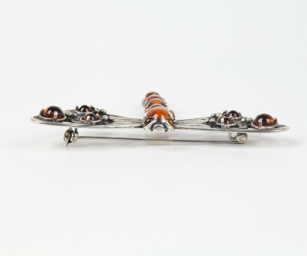 Vintage Dragonfly Amber Sterling Silver Ladies Brooch Pin