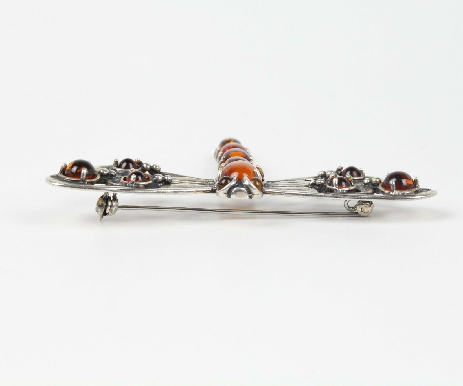 Vintage Dragonfly Amber Sterling Silver Ladies Brooch Pin