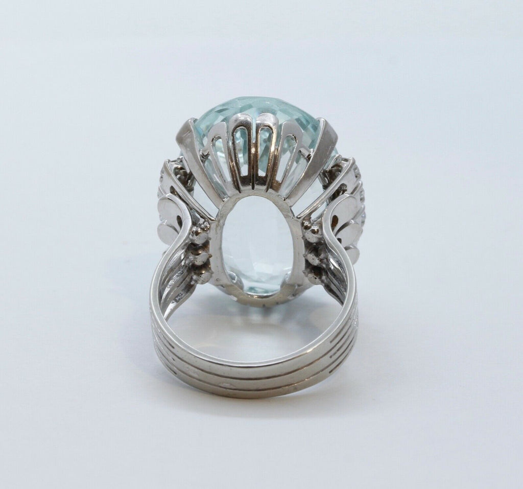 Vintage Aquamarine Diamonds 14K White Gold Ring