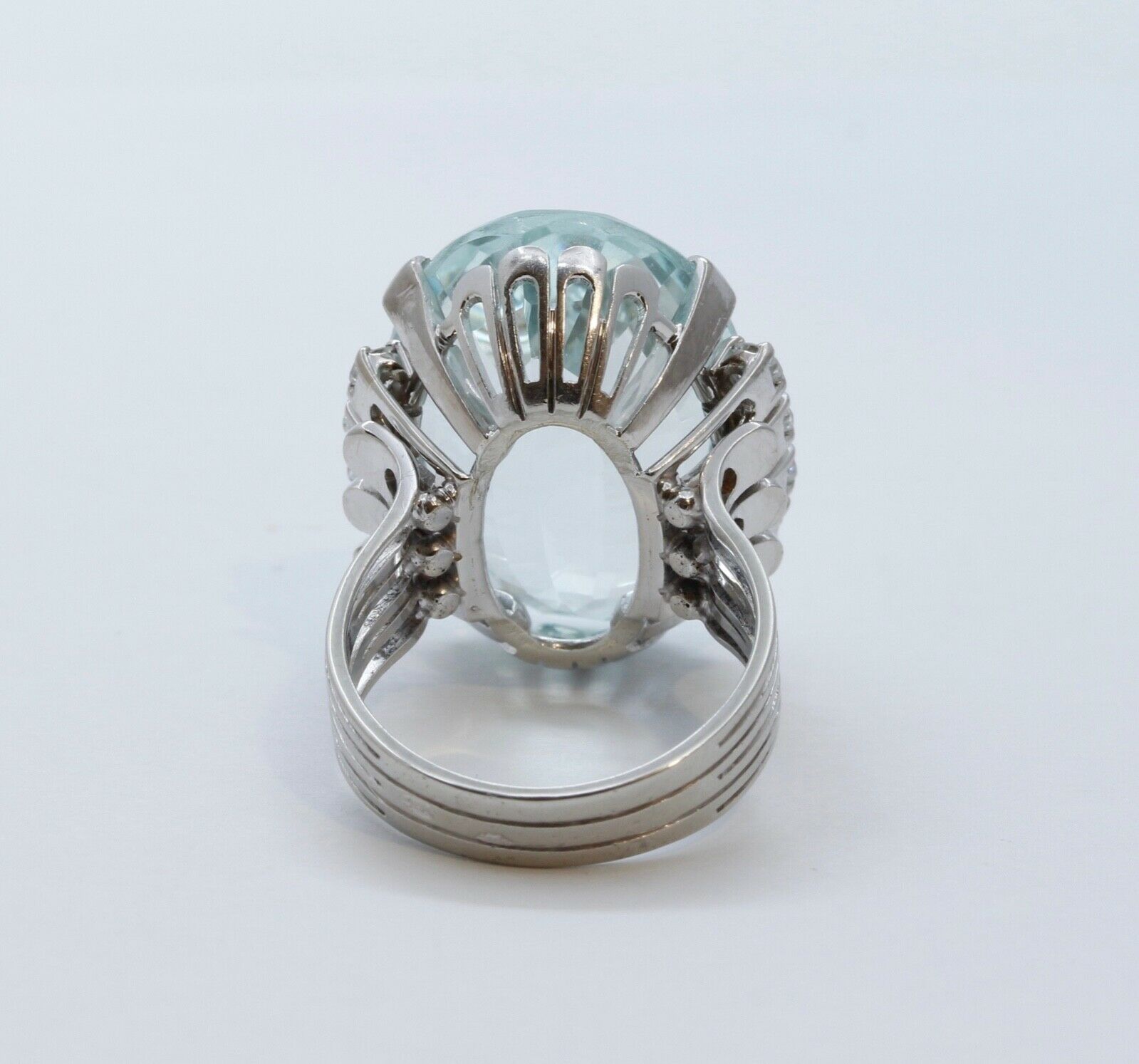 Vintage Aquamarine Diamonds 14K White Gold Ring