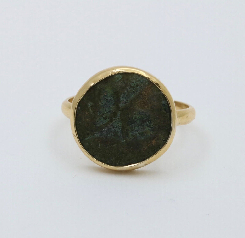 Vintage 18K Yellow Gold Ancient Coin Ring.