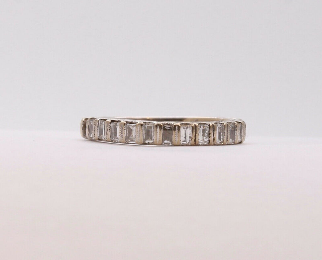 Vintage Ladies Diamonds 14K White Gold Wedding Band Stacking Ring