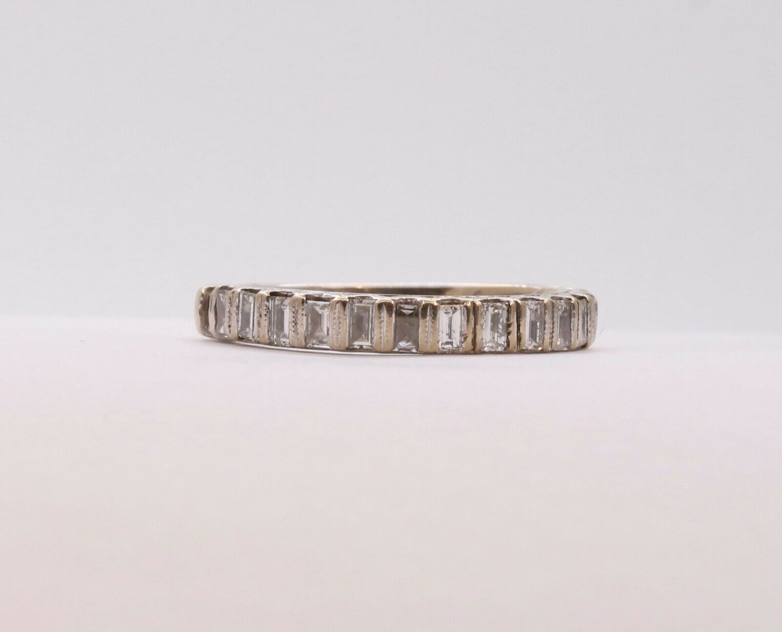 Vintage Ladies Diamonds 14K White Gold Wedding Band Stacking Ring