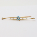 Antique Art Nouveau 10k Yellow Gold Forget Me Not Pearl Enamel Bar Pin