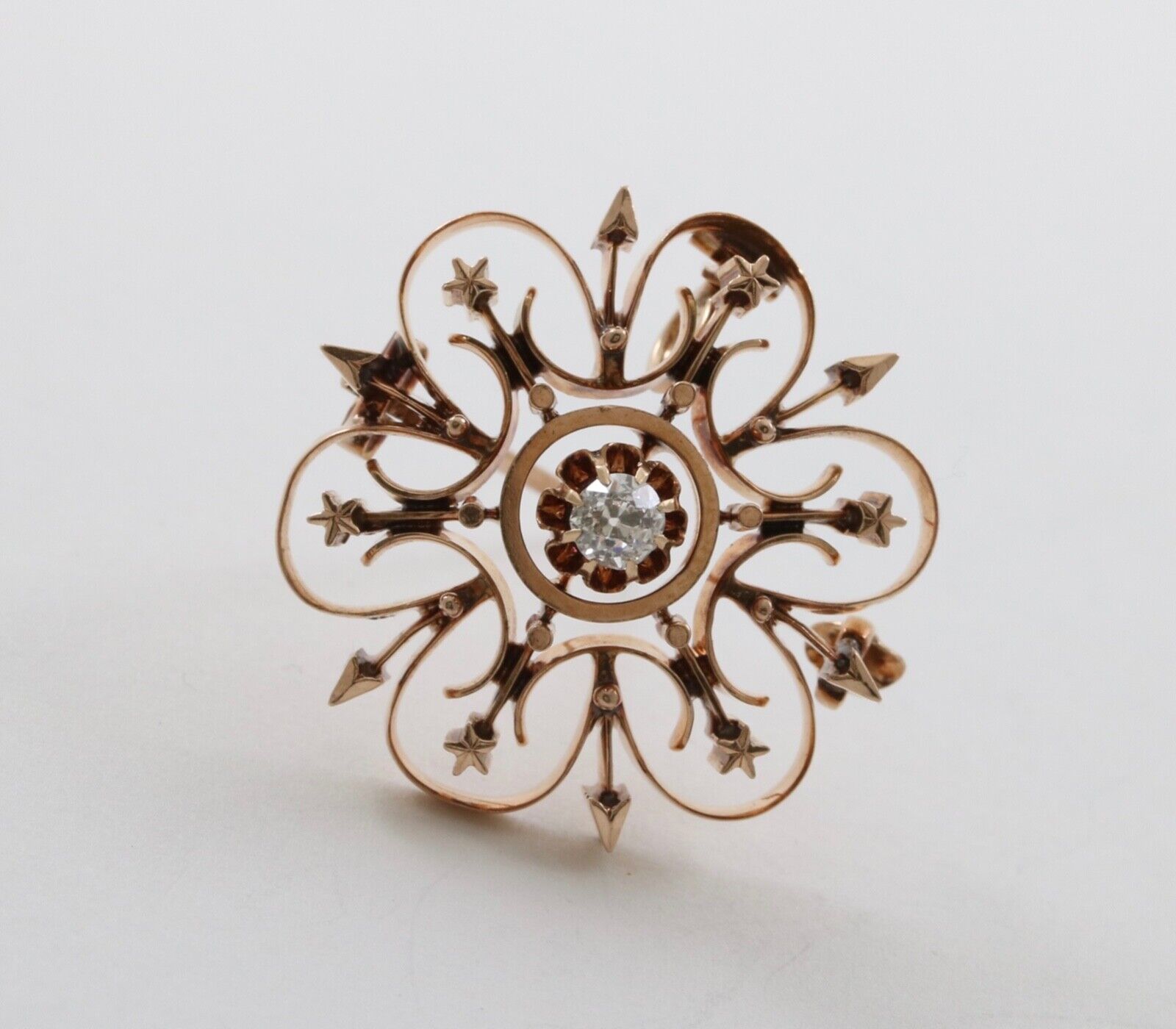 Antique 14K Yellow Gold Heart & Arrow Floral Brooch, Pendant