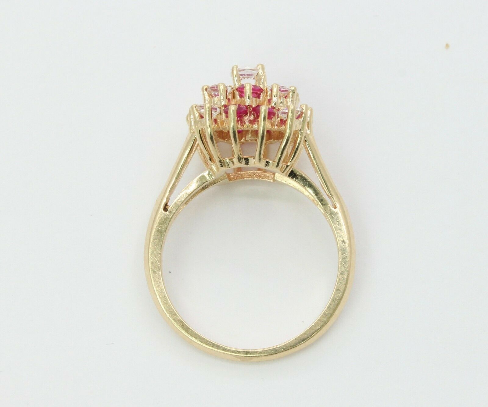 Cute 14K Yellow Gold Ruby CZ Cluster Ring
